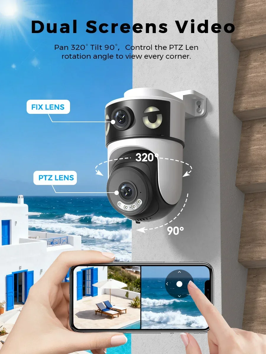 Home Cinema Outdoor - 10MP 5K عدسة مزدوجة شاشات مزدوجة