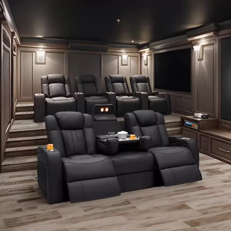 Home Cinema Recliners - طقم أريكة جلدية قابلة للإمالة كهربائياً