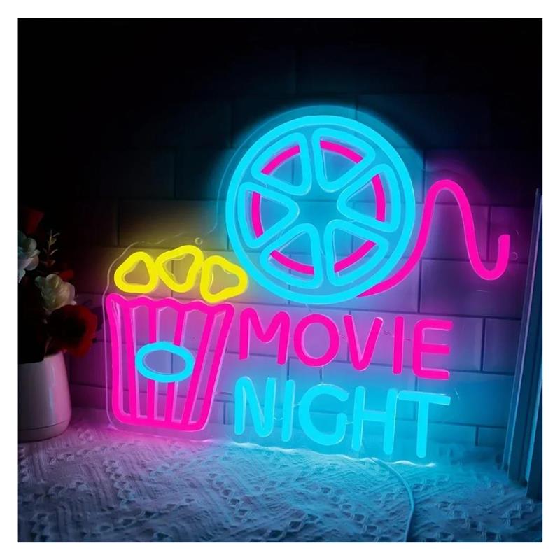 Home Cinema Today - لافتة نيون ليلية بتصميم الفشار، إضاءة