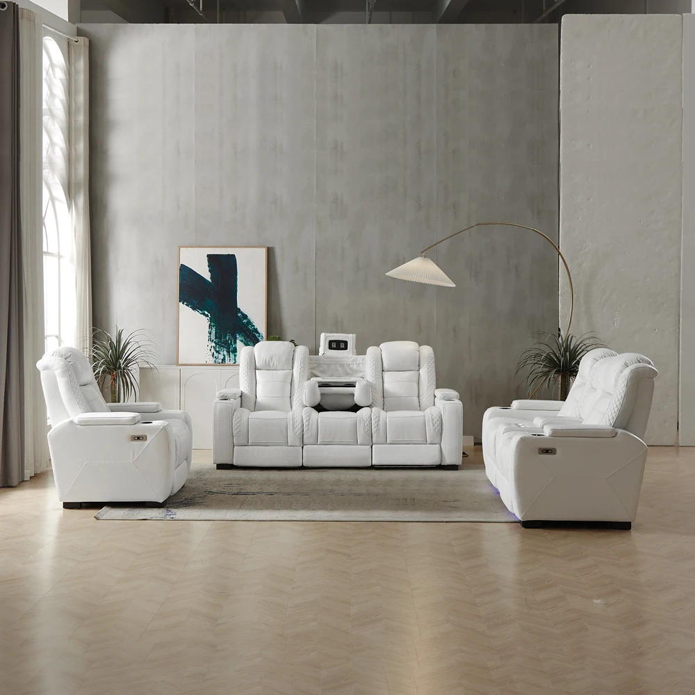 أريكة جلدية بيضاء فاخرة قابلة  - مراجعة Home Cinema Recliners وسعره