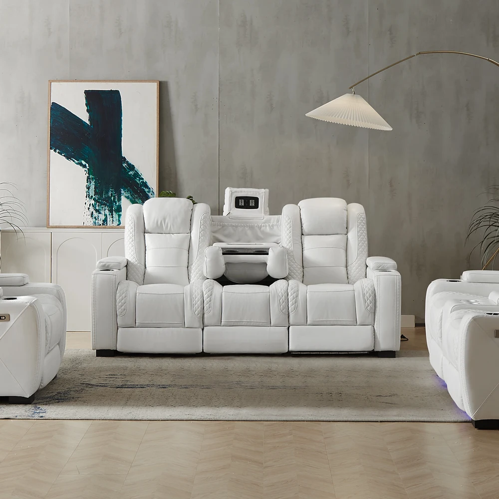 أريكة جلدية بيضاء فاخرة قابلة  - مراجعة Home Cinema Recliners وسعره